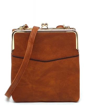 Fashion Kiss Lock Crossbody Bag AD1000 TAN